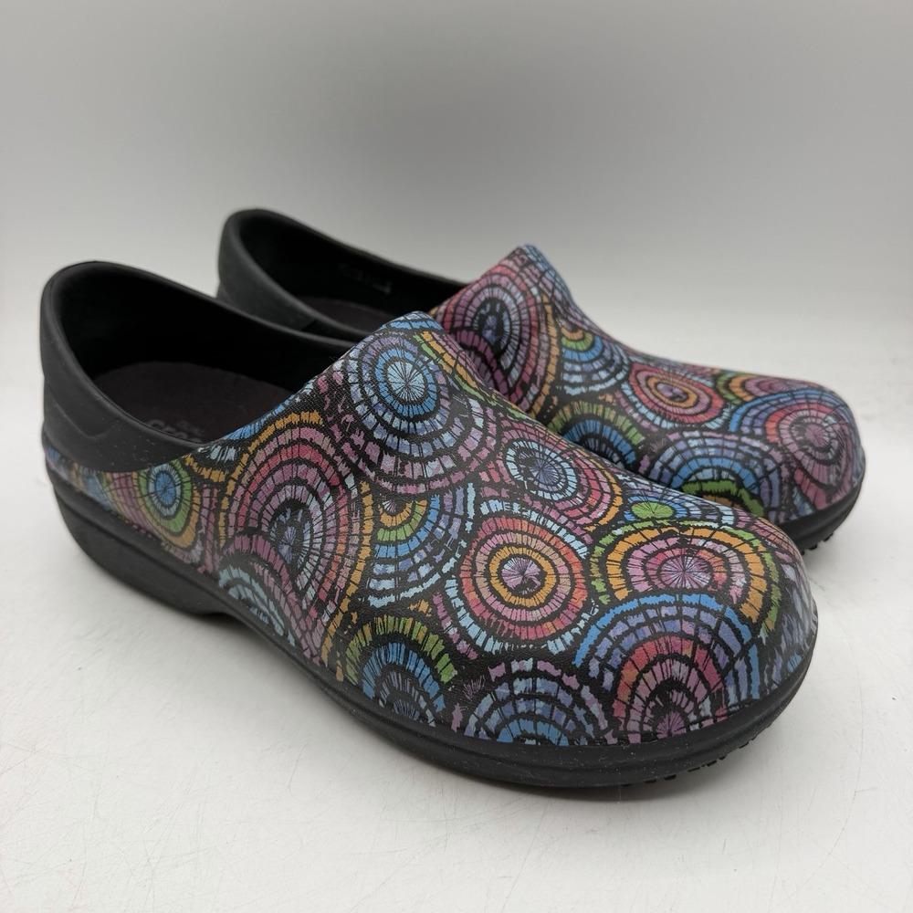Crocs Neria Pro II Clogs Womens Sz 9 Black Colorful Graphic Work Nurse Shoes